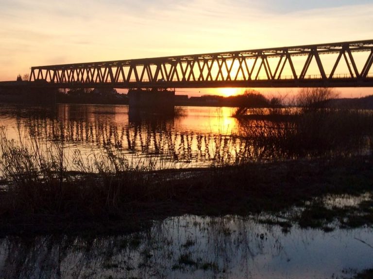 Brücke im Sonnenuntergang beim Gassi gehen